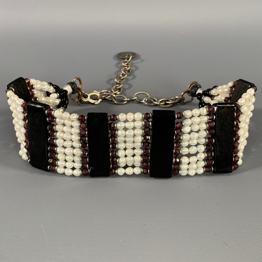 Masha Archer White Black Burgundy Choker Necklace OS